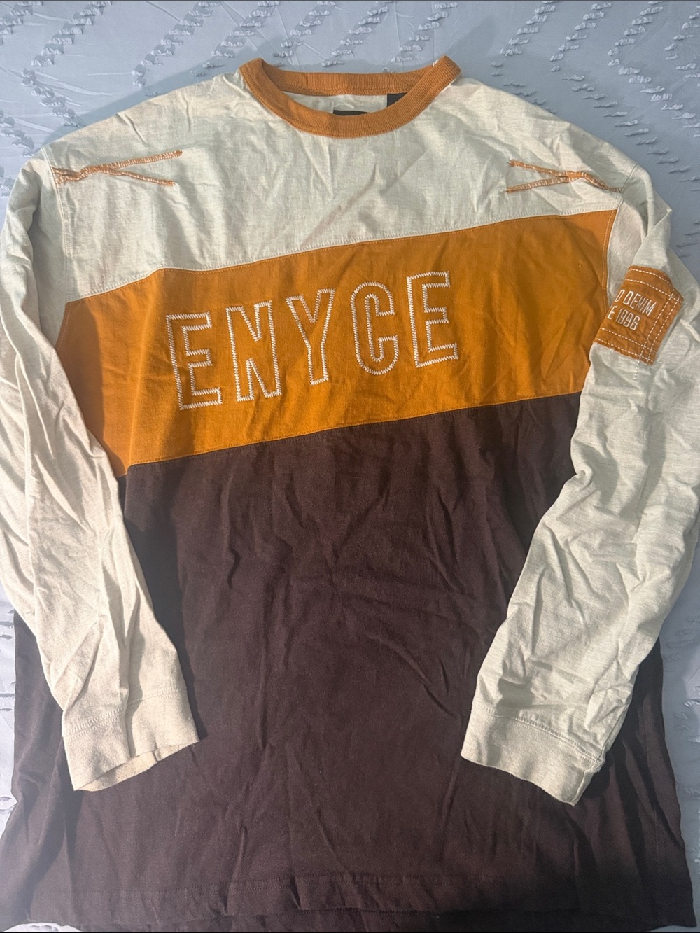 Enyce White Orange Brown Colorblock Long Sleeve Tee
